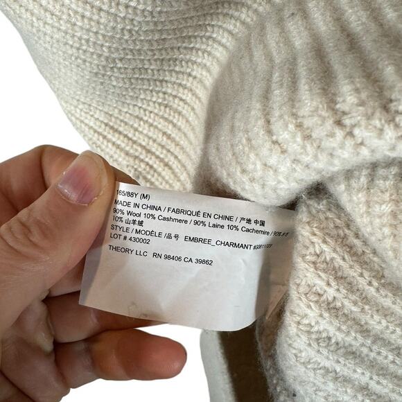 Theory Embree Charmant Mock Neck Tunic Sweater Beige Medium Wool Cashmere - Picture 9 of 10